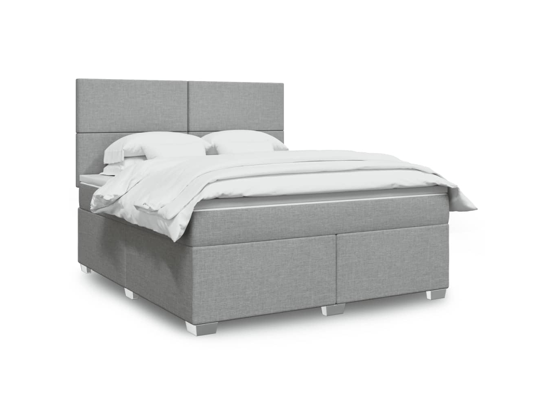 Cama Box Spring Con Colchón Tela Gris Claro 180x200 Cm