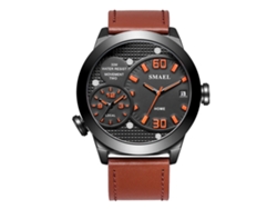 Reloj De Pulsera De Cuero Para Hombre, Resistente Al Agua, Con Calendario Y Movimiento De Cuarzo Naranja.