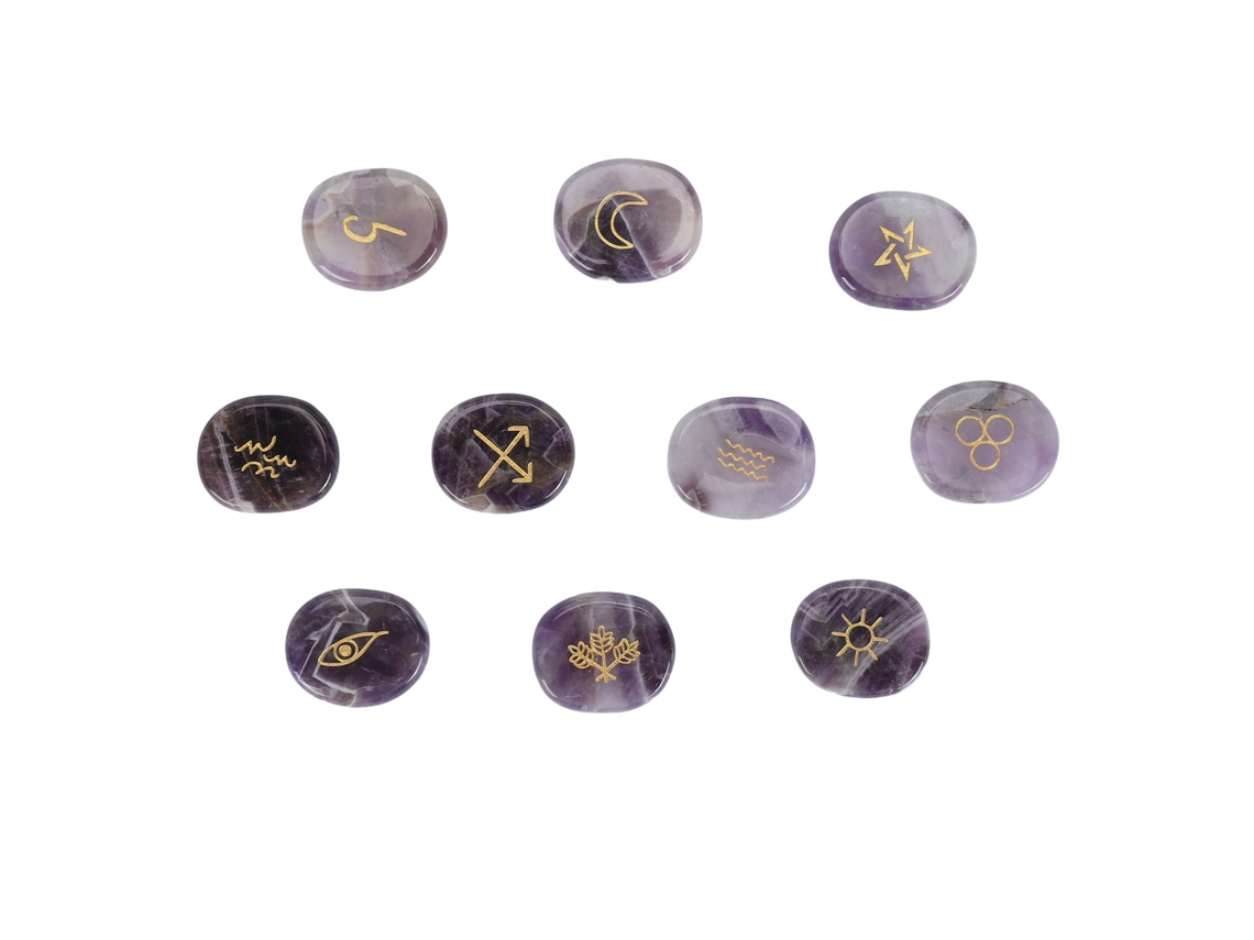 Conjunto De 10 Piedras Rúnicas Con Símbolos Gitanos Grabados Para Adivinación Y Meditación.