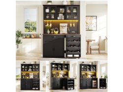 Mueble De Cocina De 140 Cm Con Carrito Led, Botellero Y Soporte Para Copas.