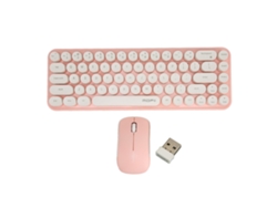 Combo De Teclado Y Ratón Inalámbricos 2.4g, Estilo Retro, Bonito, Silencioso, 68 Teclas, Portátil, Blanco/rosa