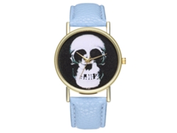 Reloj De Cuero Pu Para Mujer Hombre Dial Redondo Reloj De Pulsera Casual Quartz Azul Claro