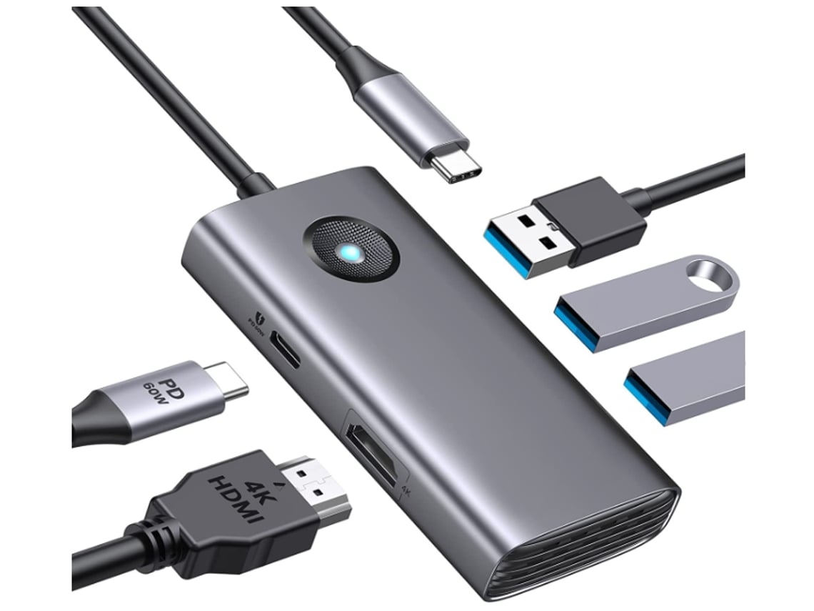 Estación de acoplamiento 5 en 1 Hub USB C con HDMI 4K 60W Power Delivery USB 3.0 5Gbps y 2 puertos de datos USB 2.0 Multipuerto Gris Lalamoli
