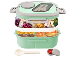 Fiambrera Bento Para Adultos Con 4 Compartimentos, Cubiertos Reutilizables Y Tapa Hermética - Verde