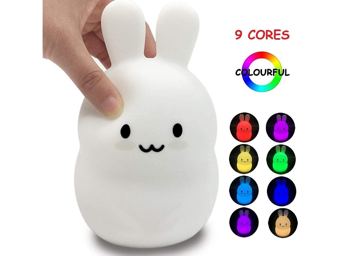 Lámpara de noche recargable de silicona con forma de conejo (modelo 2026) con control táctil USB - Regalo ideal para niños de 1 a 3 años.
