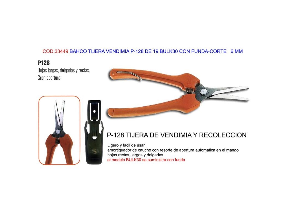 Bahco tijera vendimia p-128 de 19 bulk30 con funda-corte   6 mm