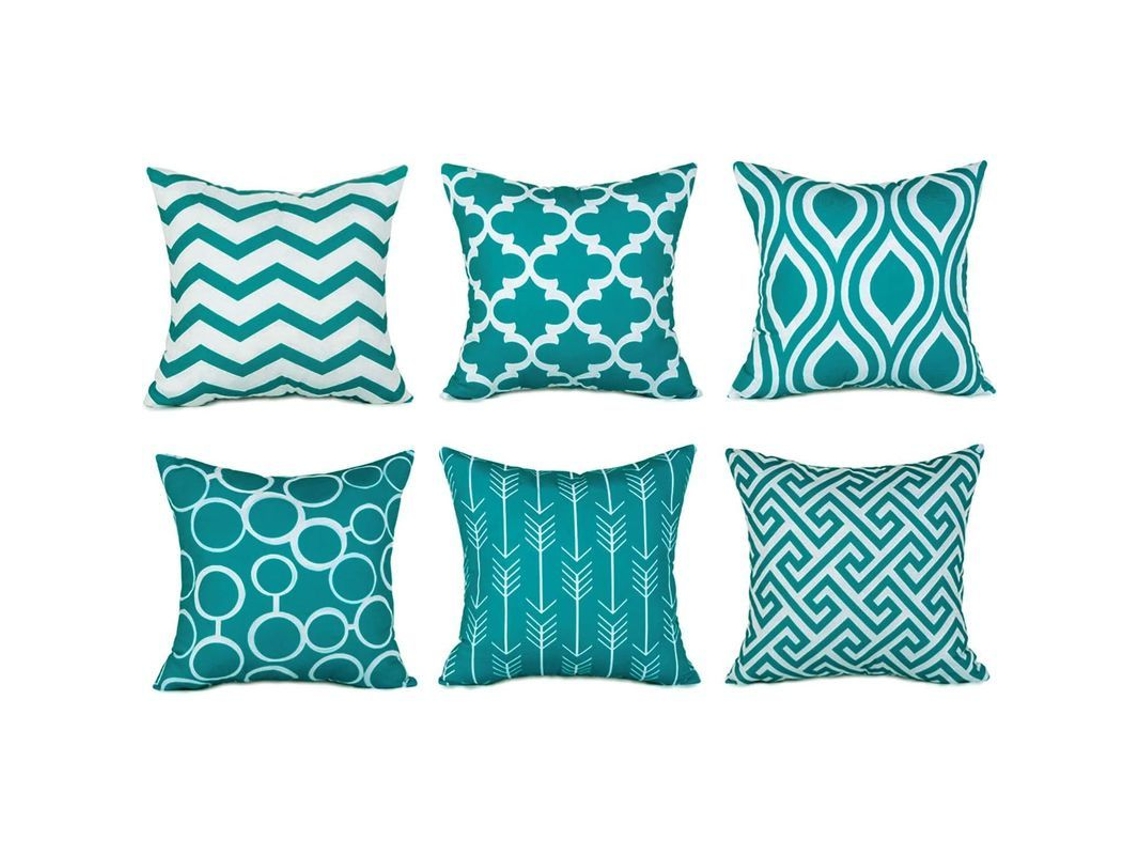2026-funda De Almohada Cuadrada De Lona Duradera Para Sofá, Set De 6, 18×18 Pulgadas, Turquesa