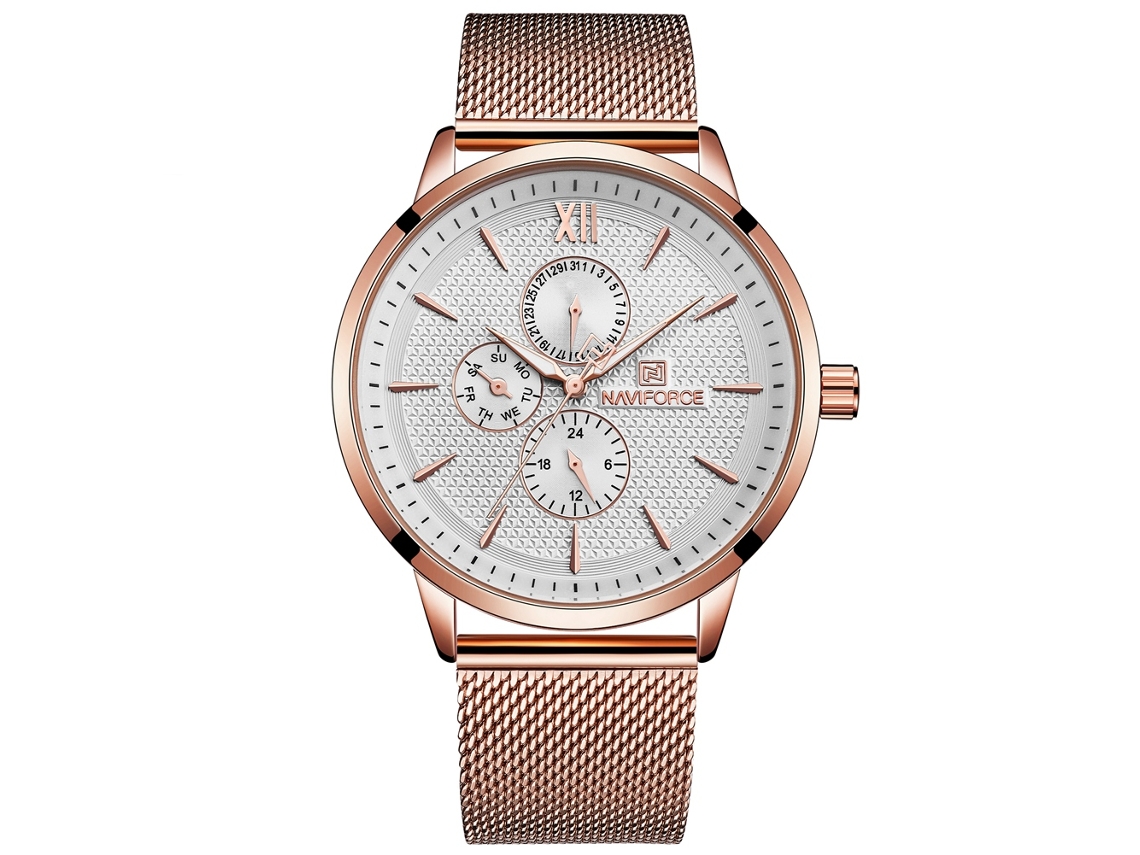 Reloj De Cuarzo Para Hombre Con Correa De Acero Resistente Al Agua Dial De Tres Ojos Oro Rosa
