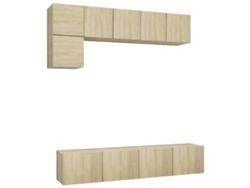 5Pzs Pack de Muebles de Armario Tv Contrachapado Color Roble Sonoma