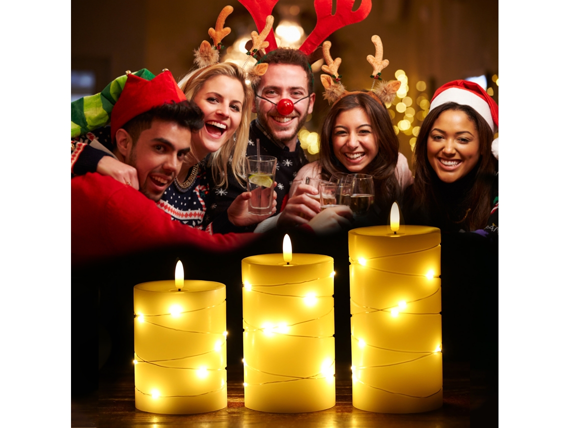 2026-3pcs Velas Sin Llama Con Kit De Luces De Cadena Twisteadas Efecto De Luz Constantes Para Fiesta Cena Boda Navidad Decoración Regalo