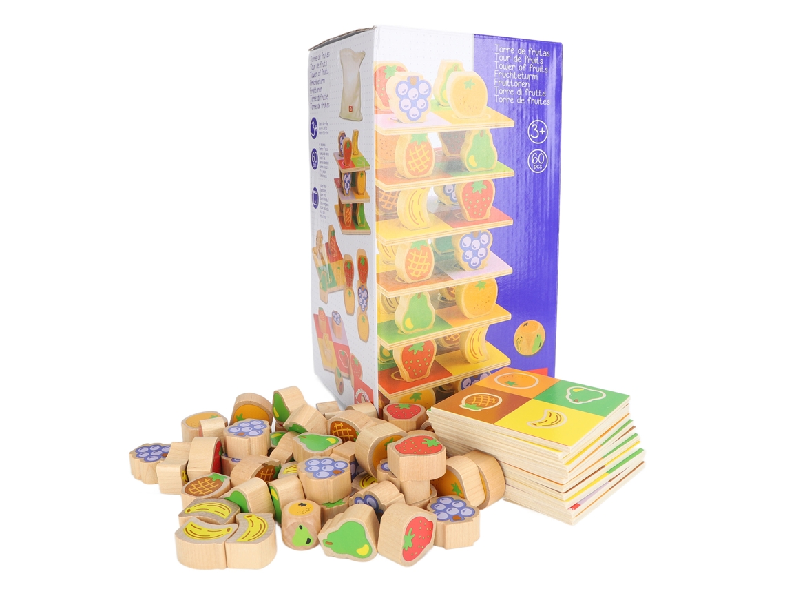Juego De Torre De Apilamiento De Bloques De Madera Con Imágenes De Frutas Para Niños Y Bebés Mesa Juego