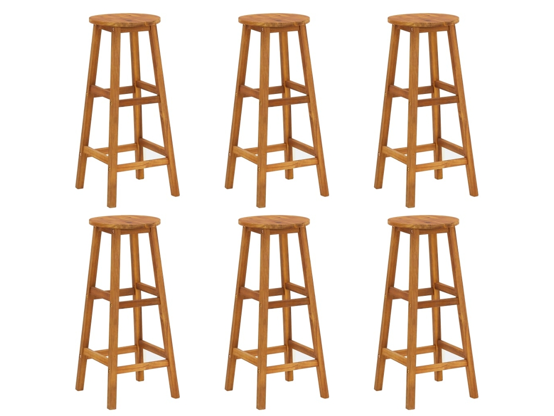 Taburetes de bar (6 unidades), madera maciza de acacia, DKD HOME DECOR