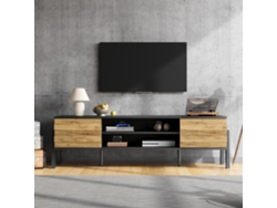 Mueble Tv 175x39,5x53 Cm - Lowboard Con 2 Armarios Y Espacio De Almacenamiento Abierto, Soporte Para Tv Hasta 70 Pulgadas - Negro