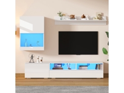 Conjunto Mueble Tv 175x39x34 Cm - Set Completo Con Led, Hochglanz, Para Tv Hasta 80", Blanco
