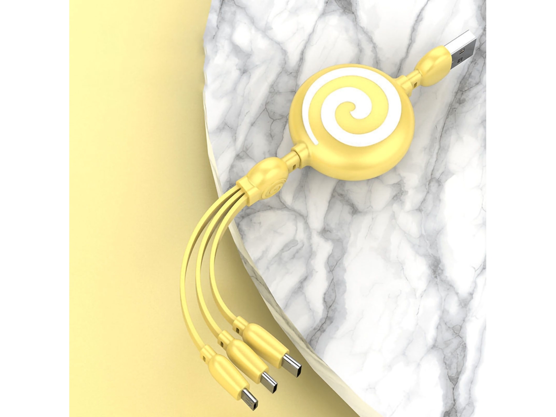 Cable De Carga Usb 3 En 1 Forma De Lollipop, Cable Elástico De Carga Rápida Para Teléfonos