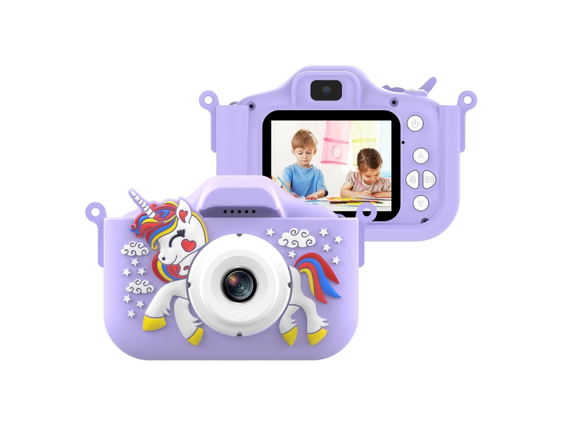 Cámara infantil Gertiz Unicorn de 4800 W con doble cámara para niños de 3 a 8 años (morada)