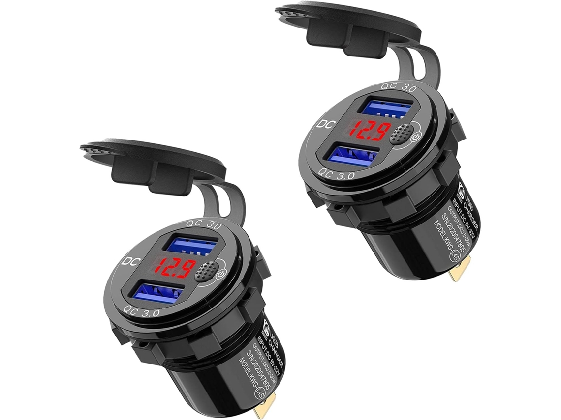 Paquete De 2 Cargadores Rápidos Para Coche Usb 3.0 Duales De 12 V - Enchufe Con Botón Interruptor Y