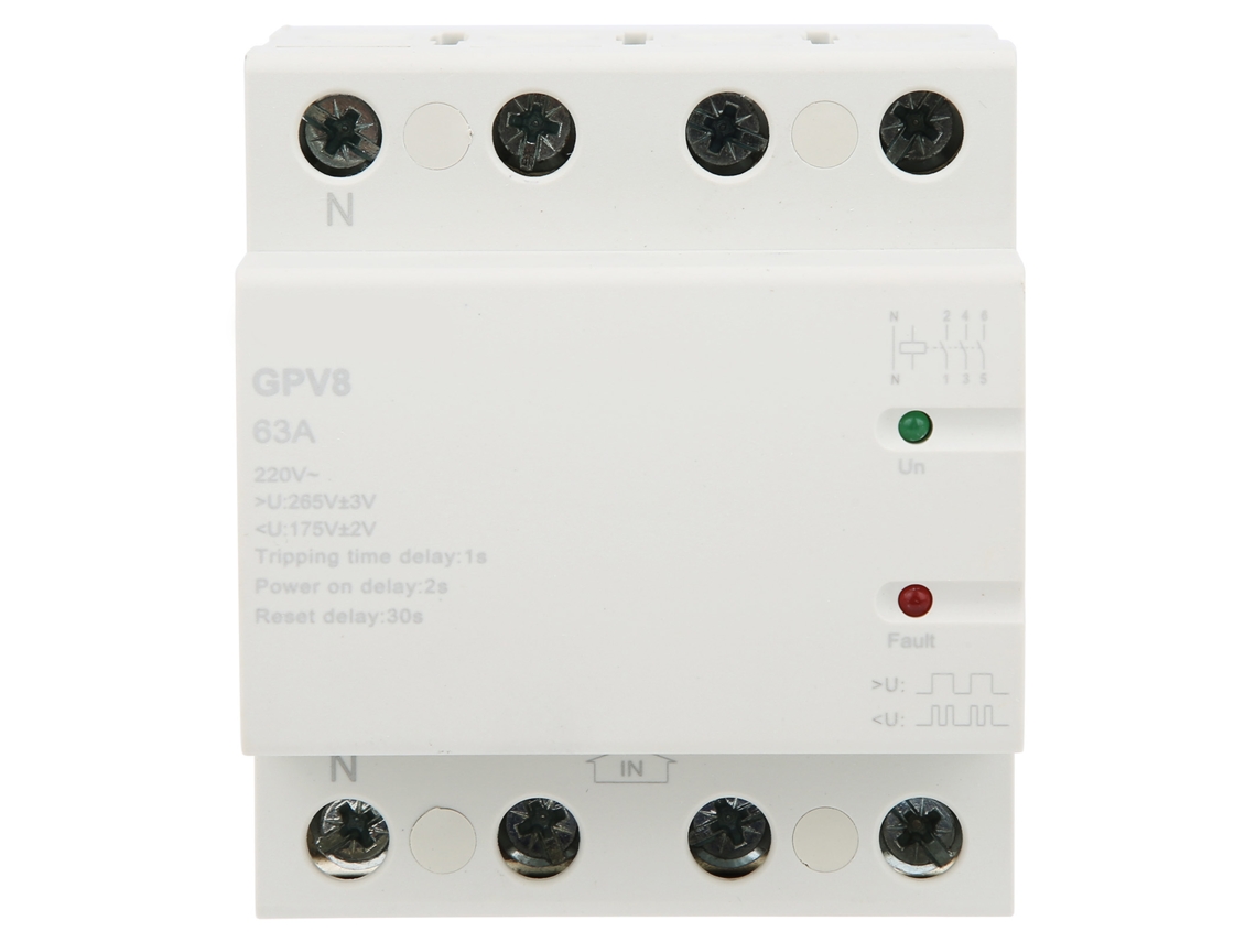 Protector De Voltaje Gpv8‑4p‑d Contra Sobrecargas 220v 63a Con Luz Led Dispositivo Protector