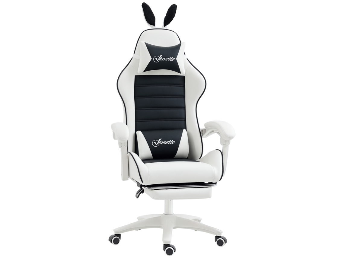 Silla Gaming Profesional En Piel Sintética Blanca Y Negra.