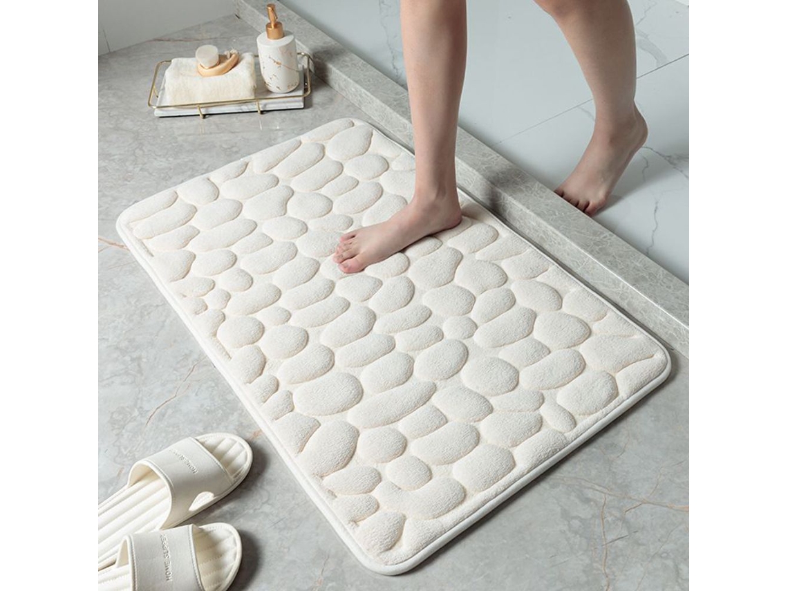 (blanco) Alfombra De Baño Antideslizante, Estampado De Piedras, Tejido No Tejido, Muy Absorbente, Lavable.