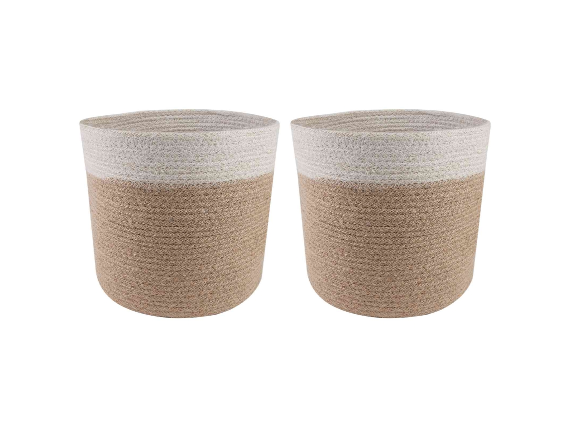 Juego de 2 macetas Vidaxl, color natural y blanco, Ø 21 x 21 cm