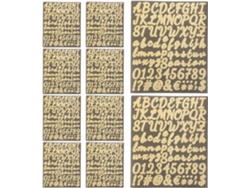 10 folhas de adesivos autocolantes, à prova d'água e com glitter dourado em formato de letras e números.