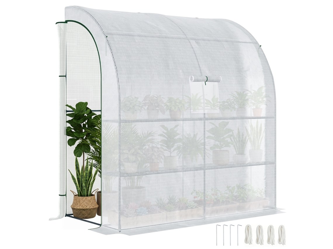 Invernadero Exterior De 200x100x215 Cm Con 3 Estantes Y Ventanas, Color Blanco.