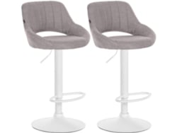 Juego de 2 taburetes de bar ajustables en tela gris con respaldo calado y base de metal blanco 10_0006338