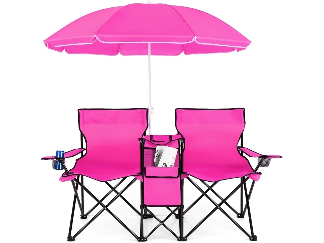 2 Sillas De Camping Con Sombrilla Costway Dobráveis (178cm - Tecido De Pvc - Rosa)