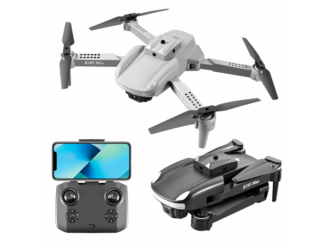 Mini dron K105 Max con cámara dual 4K Evitación inteligente de obstáculos (2 baterías - Duración de la batería: 15 min - Gris)