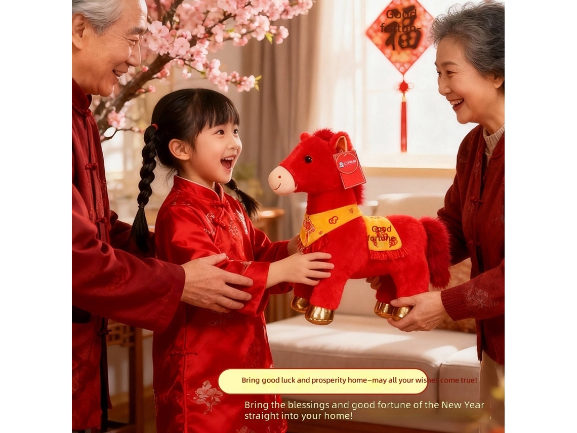 Brinquedo de Pelúcia de Cavalo Vermelho para Decoração de Ano Novo, Tecido e Pelúcia, Fofo CHABERLU
