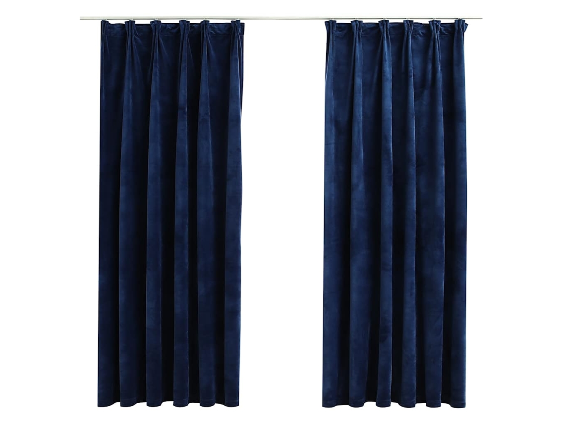 Maison Exclusive - Cortinas Opacas Ganchos 2 Pzas Terciopelo Azul Oscuro 140x175cm