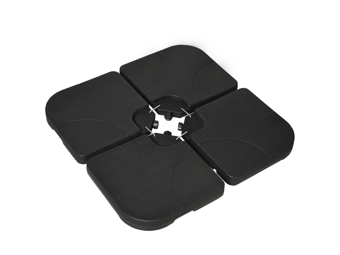 Base de sombrilla cruzada de 4 piezas, depósito de agua de 15 L, 19,5 kg, color negro arena.