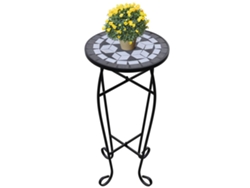 Mesita auxiliar | Mesa de centro | Mesa para plantas en mosaico blanco y negro
