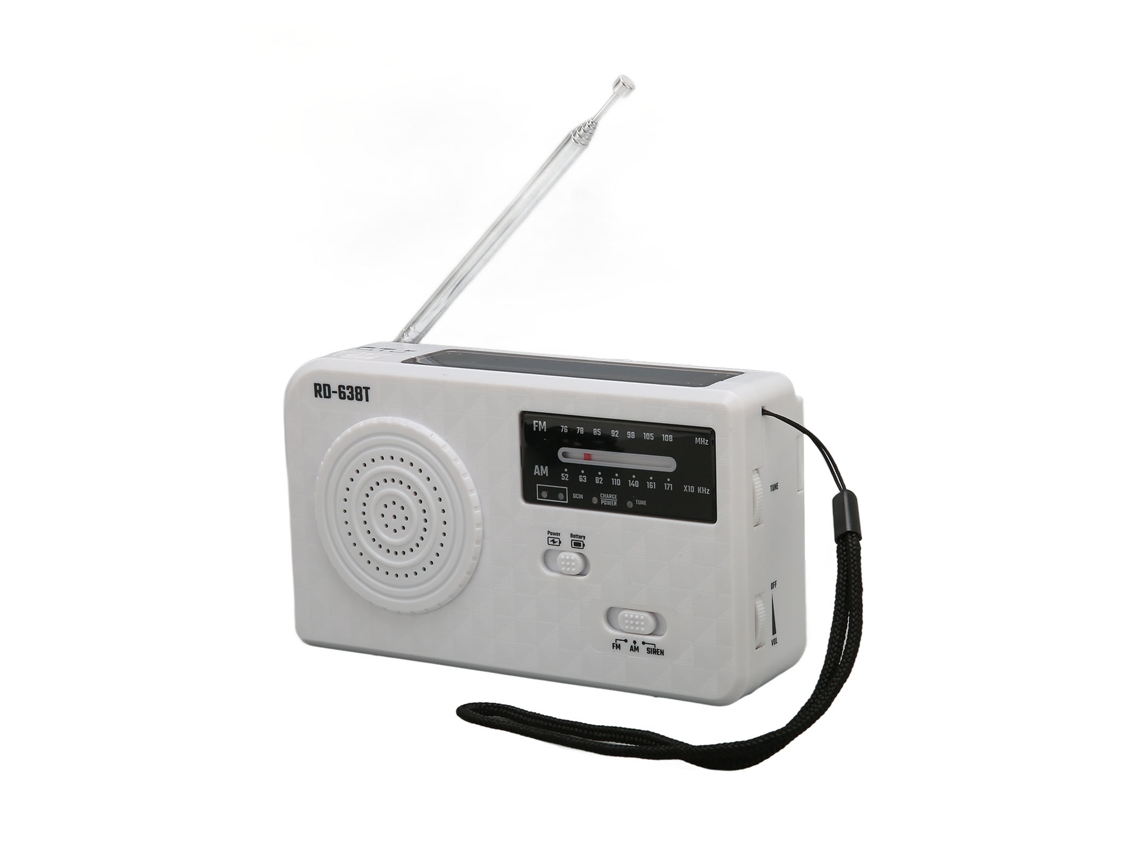 Radio Solar De Manivela Recargable Portátil Fm Am Radio Meteorológica De Emergencia Con Linterna Led Para Exterior Blanca