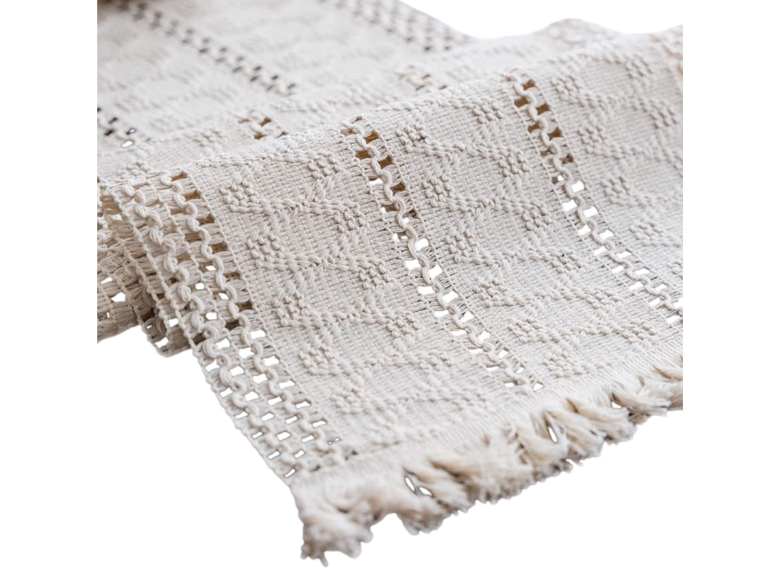 Corredor De Mesa Bohemio, Granja Boho Macrame Diseño Rectangular, Algodón Lino Macrame, Aislante Térmico Corredor Repelente De Suciedad Para Mesas De
