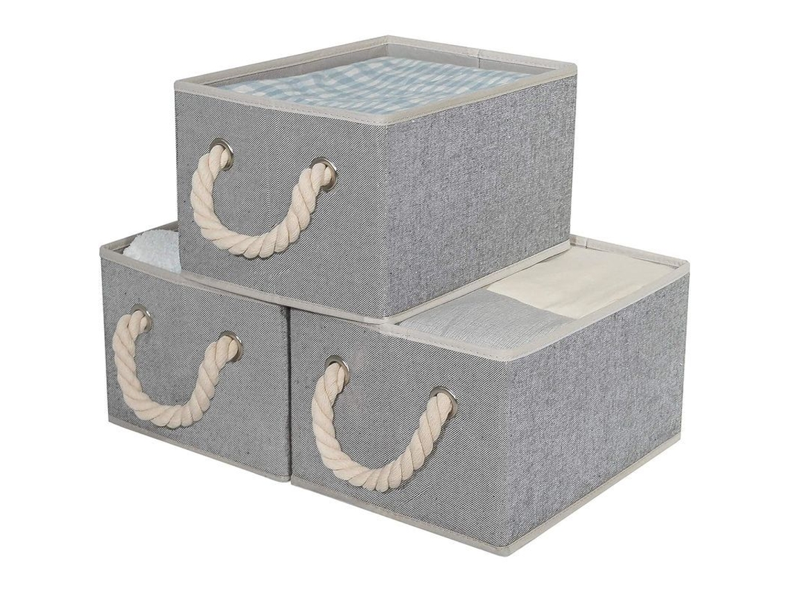 2026-canastos De Almacenamiento Medianos Para Estantes, Organizadores Rectangulares Plegables Con Asas, 3 Paquetes, Gris