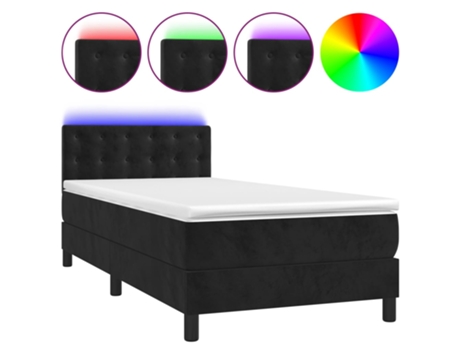 VIDAXL Colchón con somier/LED (Negro - Terciopelo - 90 x 200 cm)