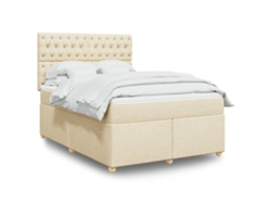 Cama Box Spring Con Colchón Tela Color Crema 140x200 Cm