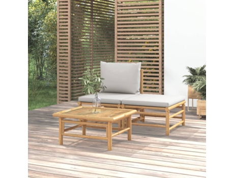 MAISON EXCLUSIVE Set de muebles de jardín 3 piezas bambú y cojines gris claro