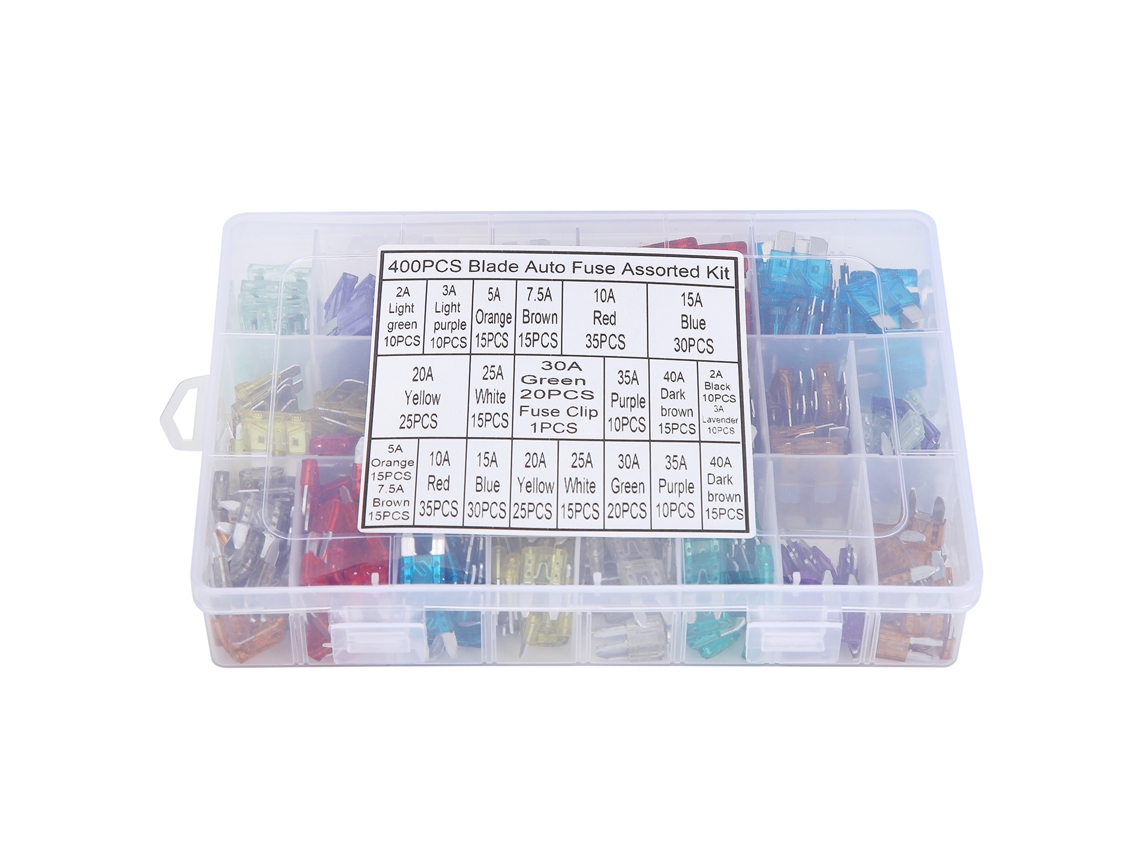 Kit de fusibles para automóvil de 400 piezas para automóviles/SUV/camionetas/ATV/embarcaciones. Clasificación de fusibles.