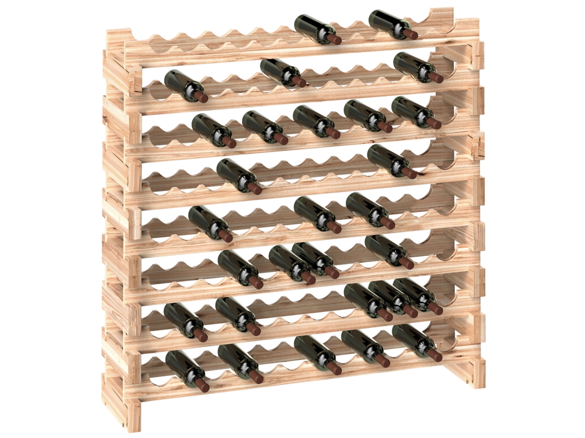 Botellero con capacidad para 96 botellas, con 8 niveles modulares, 114×28×113,5 cm, madera natural.