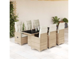 Conjunto de bistró de jardín de 7 piezas con cojines de mimbre beige DKD Home Decor
