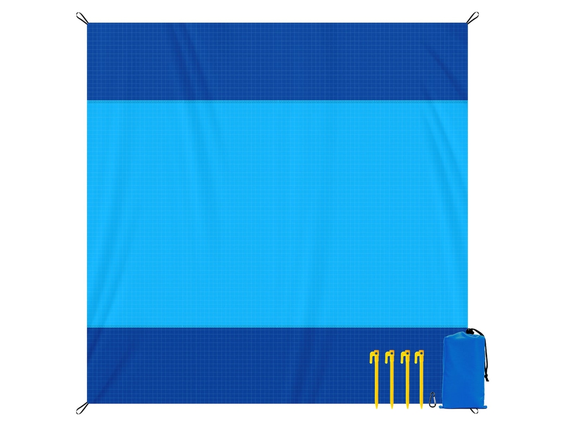 Manta Playa Impermeable Anti Arena 200x140cm Con Estacas Y Bolsa, Azul Oscuro