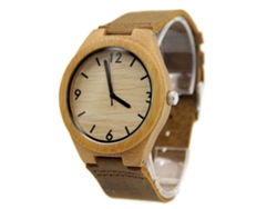 Reloj De Pulsera Informal Para Hombre Con Caja De Bambú Y Correa De Pu - Cuarzo 3