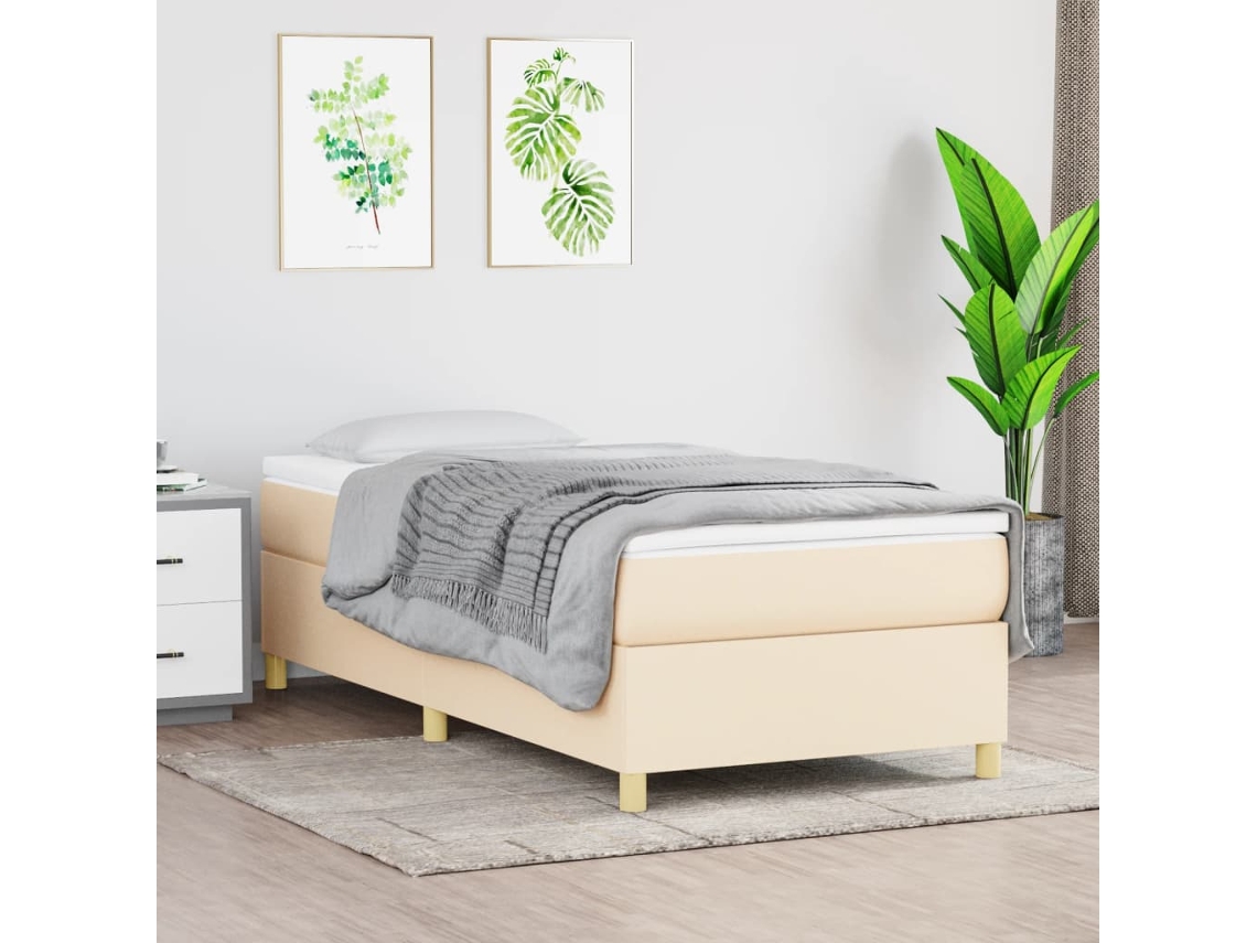 Cama Box Spring Con Colchón Tela Color Crema 90x200 Cm