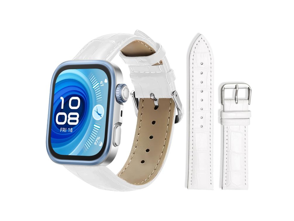 Bracelete Para Huawei Watch Fit 4 Pro / Fit 4 / Fit 3 - Couro - Fivela De Pino - Textura De Bambu (20mm) Branca