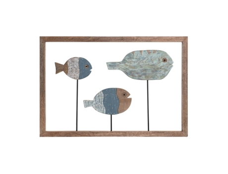 Decoración de Pared DKD Home Decor Multicolor Hierro Madera de mango Peces (72 x 3 x 49 cm)