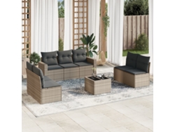 Conjunto de sofá de jardín de 8 piezas con cojines, ratán gris, DKD Home Decor