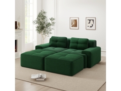 Sofá Modular 2 Plazas - U, Cómodo, Con Otomán, Asiento Profundo - Verde